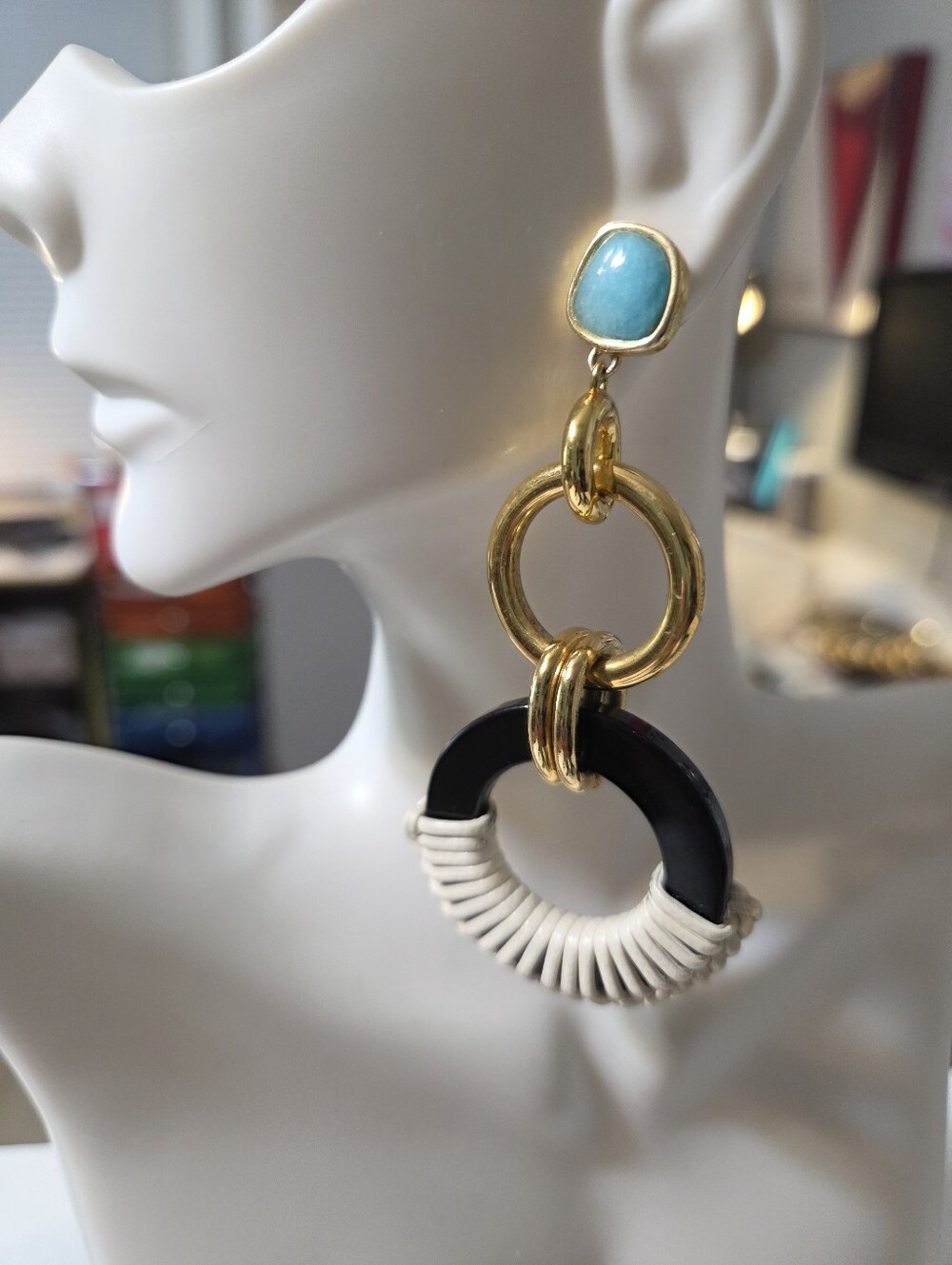 lizzie fortunato leather amazonite canal drop hoop earrings pierced law & order